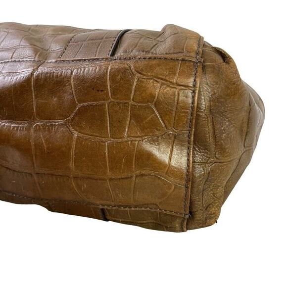 Perlina Womens Brown Croc Embossed Leather Double Handle Shoulder Bag Purse - Picture 11 of 16